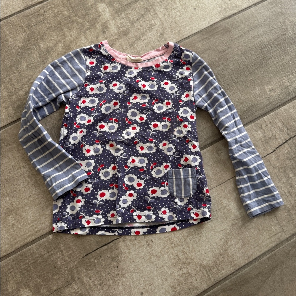Mini Boden Navy Floral & Stripe Long-Sleeve Top 4-5y